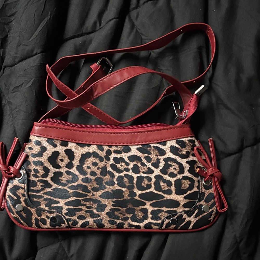 SHEIN Leopard Print Mini Bag with Red Accents